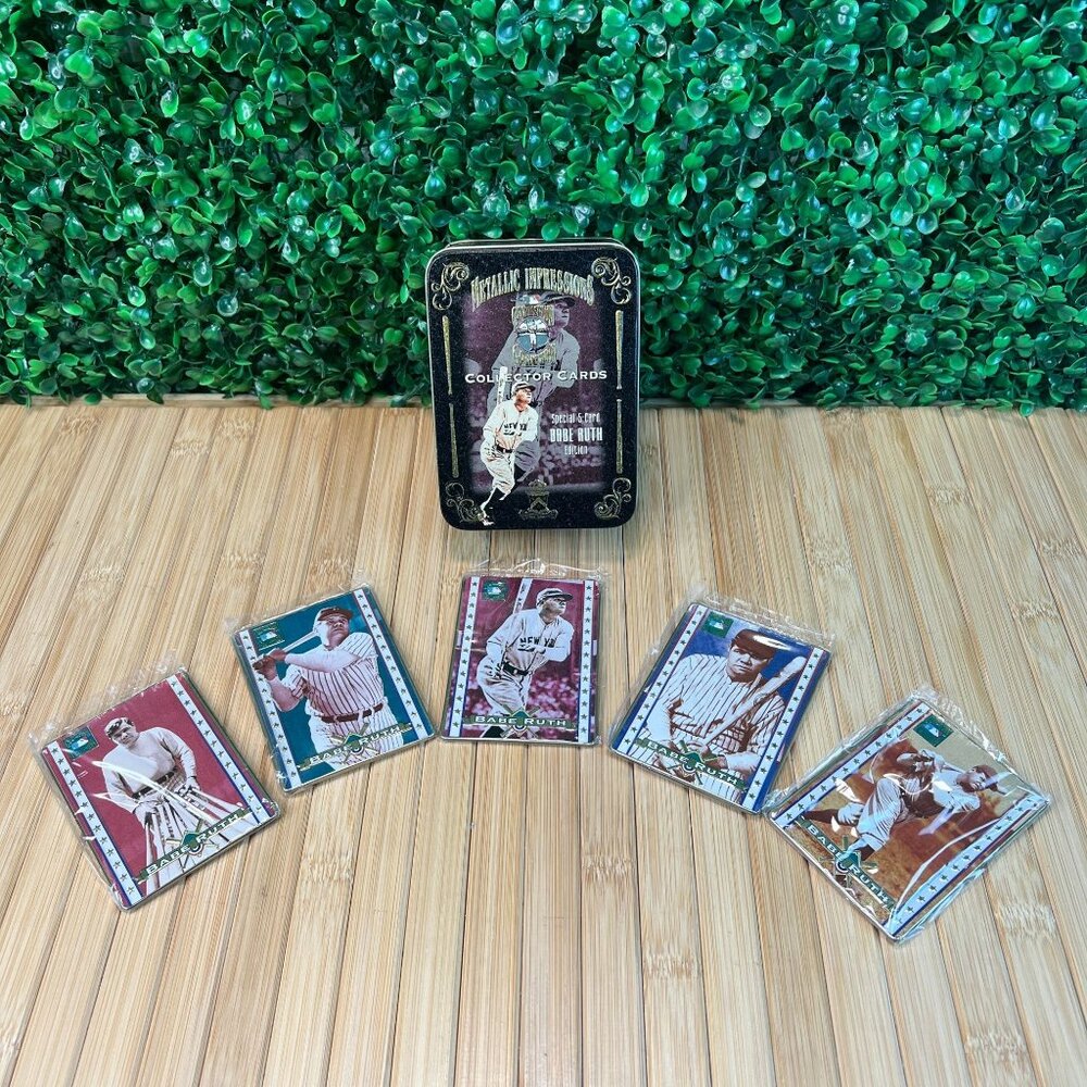 Vintage 1995 Avon Babe Ruth Embossed Metal Cards with Tin - Sealed